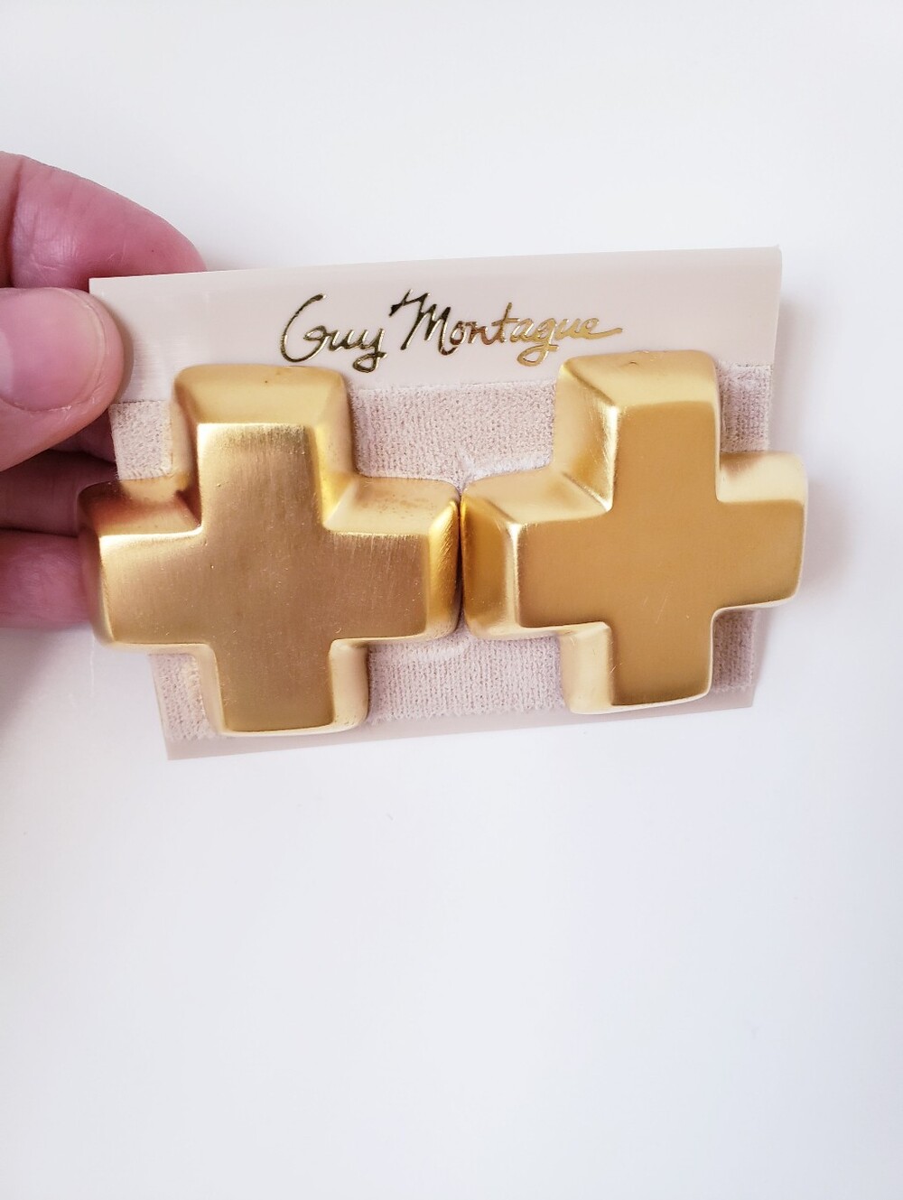 Guy Montague Vintage Brushed Gold Cross Clip On Earrings Statement